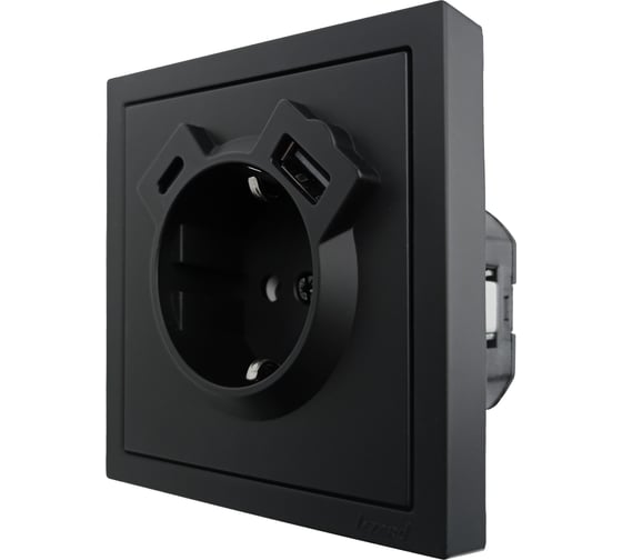 Розетка Lezard ZIMA с заземлением TC + USB разъем, черный бархат 704-4288-181TC