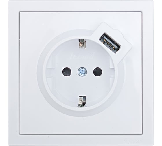 Розетка Lezard ZIMA с заземлением + USB разъем, белая 704-0288-181