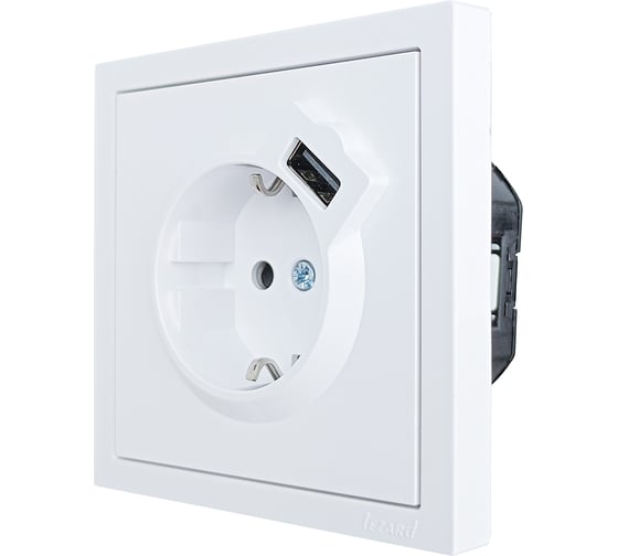 Розетка Lezard ZIMA с заземлением + USB разъем, белая 704-0288-181