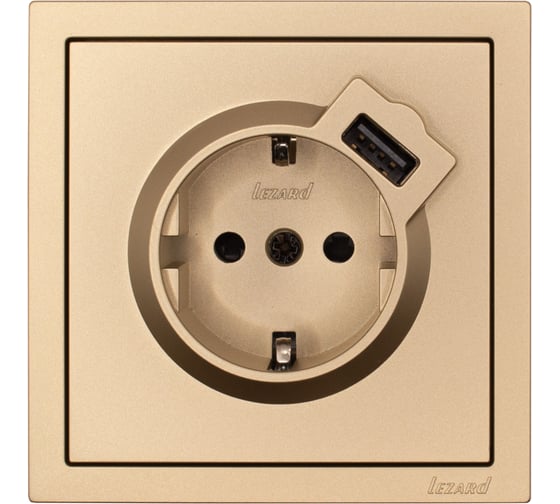 Розетка Lezard ZIMA с заземлением + USB разъем, золото 704-3688-181