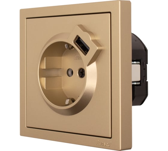 Розетка Lezard ZIMA с заземлением + USB разъем, золото 704-3688-181