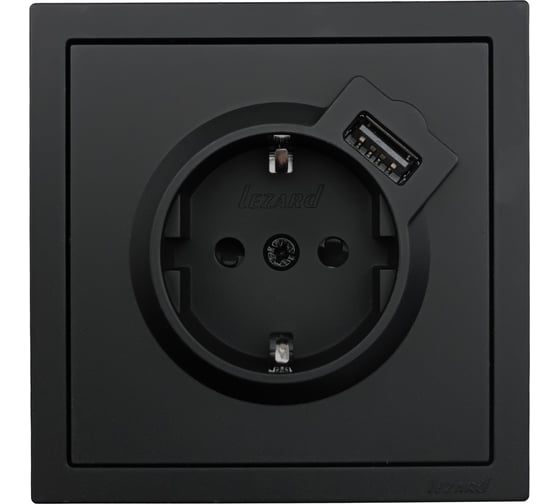 Розетка Lezard ZIMA с заземлением + USB разъем, черный бархат 704-4288-181