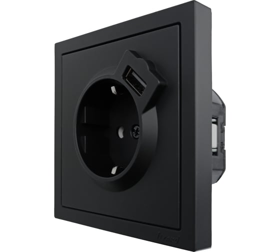 Розетка Lezard ZIMA с заземлением + USB разъем, черный бархат 704-4288-181