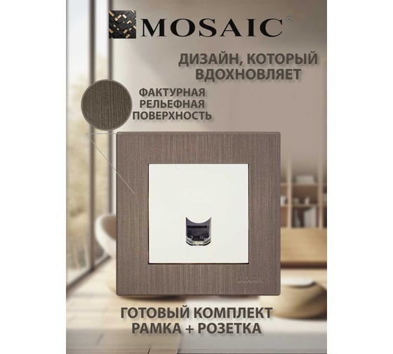 Розетка компьютерная Luxar Mosaic с/у RJ-45 белая/титан с рамкой (20.045.01) 4606400430377