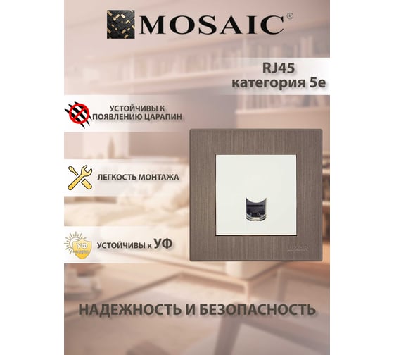 Розетка компьютерная Luxar Mosaic с/у RJ-45 белая/титан с рамкой (20.045.01) 4606400430377
