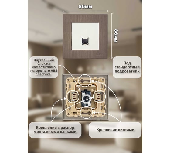 Розетка компьютерная Luxar Mosaic с/у RJ-45 белая/титан с рамкой (20.045.01) 4606400430377