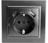 Розетка 1-местная STEKKER с/з, PST16-9016-03, 250В, 16А с USB+ type C, серия Эрна, черный, 50078