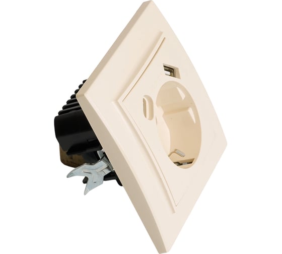 Розетка 1-местная STEKKER с/з, PST16-9016-02, 250В, 16А с USB+ type C, серия Эрна, слоновая кость, 50077