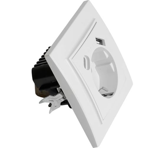 Розетка 1-местная STEKKER PST16-9016-01, 250В, 2.1А с USB+ type C, серия Эрна, белый, 50076