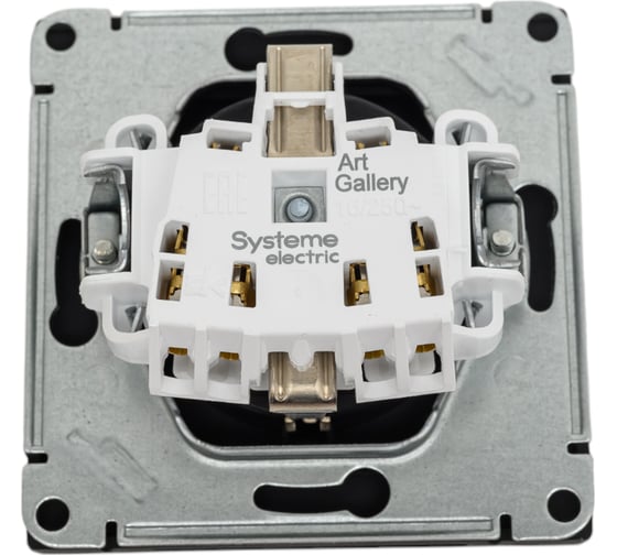 Розетка Systeme Electric ARTGALLERY с заземлением, со шторкой, с крышкой, 16А, IP44, механизм, быстрозажимные клеммы, карбон GAL441046S