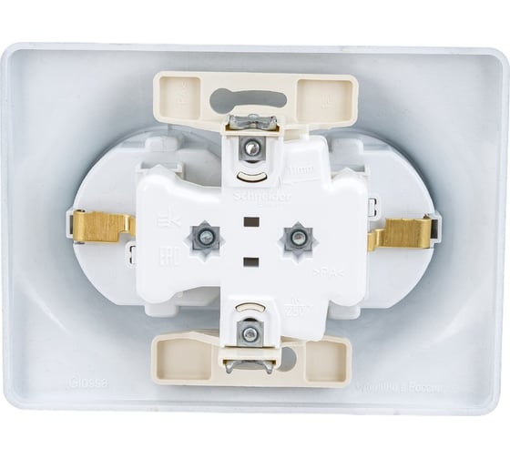 2-местная розетка Systeme Electric скрытой проводки Glossa 16А IP20 с заземлением защитные шторки в сборе алюминий GSL000326