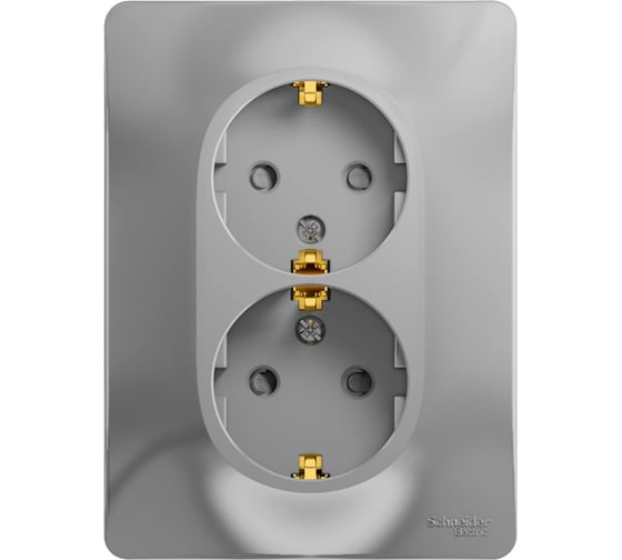2-местная розетка Systeme Electric скрытой проводки Glossa 16А IP20 с заземлением защитные шторки в сборе алюминий GSL000326