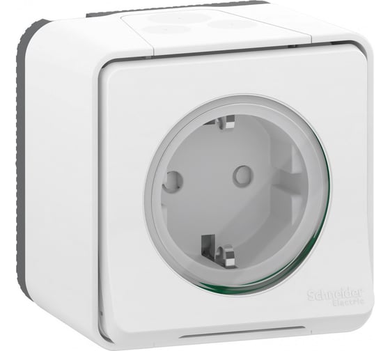 1-местная розетка Systeme Electric открытой проводки Mureva S 16А IP55 с заземлением защитные шторки винтовые клеммы белый MUR39206