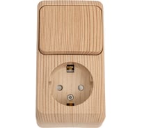 Блок 1-местная розетка + 1-клавишный выключатель Systeme Electric открытой проводки Этюд с заземлением защитные шторки сосна BPA16-201D