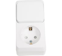 Блок 1-местная розетка + 1-клавишный выключатель Systeme Electric открытой проводки Этюд с заземлением защитные шторки белый BPA16-201B