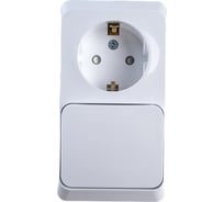 Блок 1-местная розетка + 1-клавишный выключатель Systeme Electric открытой проводки Этюд с заземлением защитные шторки белый BPA16-201B