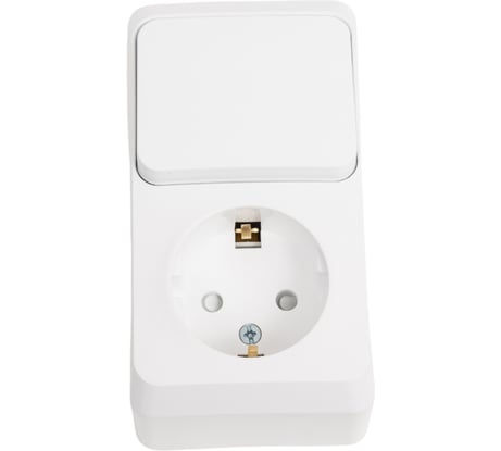 Блок 1-местная розетка + 1-клавишный выключатель Systeme Electric открытой проводки Этюд с заземлением защитные шторки белый BPA16-201B