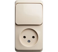 Блок 1-местная розетка + 1-клавишный выключатель Systeme Electric открытой проводки Этюд без заземления кремовый BPA16-204K