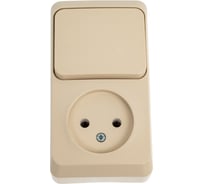 Блок 1-местная розетка + 1-клавишный выключатель Systeme Electric открытой проводки Этюд без заземления кремовый BPA16-204K