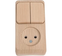 Блок 1-местная розетка + 2-клавишный выключатель Systeme Electric открытой проводки Этюд без заземления сосна BPA16-205D