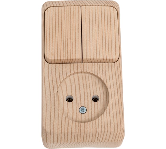 Блок 1-местная розетка + 2-клавишный выключатель Systeme Electric открытой проводки Этюд без заземления сосна BPA16-205D 1