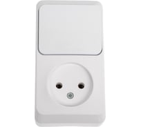 Блок 1-местная розетка + 1-клавишный выключатель Systeme Electric открытой проводки Этюд без заземления белый BPA16-204B