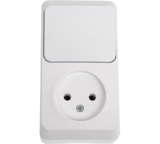 Блок 1-местная розетка + 1-клавишный выключатель Systeme Electric открытой проводки Этюд без заземления белый BPA16-204B 1