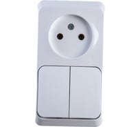 Блок 1-местная розетка + 2-клавишный выключатель Systeme Electric открытой проводки Этюд без заземления белый BPA16-205B