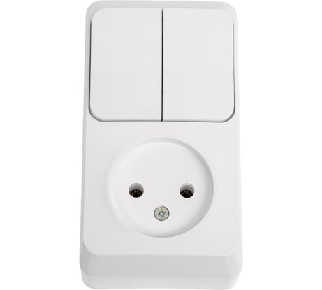 Блок 1-местная розетка + 2-клавишный выключатель Systeme Electric открытой проводки Этюд без заземления белый BPA16-205B