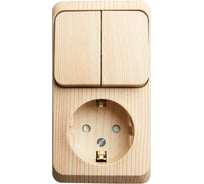 Блок 1-местная розетка + 2-клавишный выключатель Systeme Electric открытой проводки Этюд с заземлением защитные шторки сосна BPA16-202D