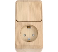 Блок 1-местная розетка + 2-клавишный выключатель Systeme Electric открытой проводки Этюд с заземлением защитные шторки сосна BPA16-202D