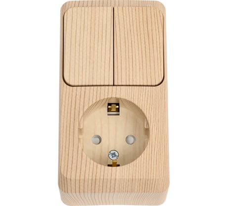 Блок 1-местная розетка + 2-клавишный выключатель Systeme Electric открытой проводки Этюд с заземлением защитные шторки сосна BPA16-202D