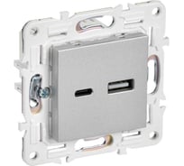 Розетка IEK SKANDY USB A+C 3,1А SK-R14S серебро SK-U22-D31-K23