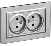 Розетка IEK BRITE 2-я без з/к с з/ш 10А в сб. РСш12-2-БрА, алюминий BR-R23-10-K47-F