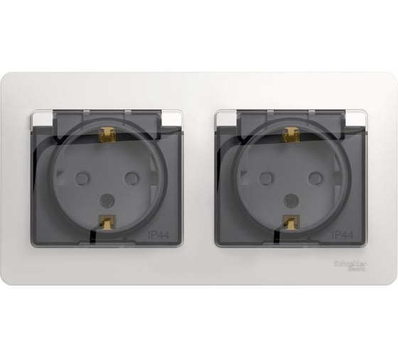 2-местная розетка Systeme Electric скрытой проводки Glossa 16А IP44 с заземлением защитные шторки в сборе белый GSL000147