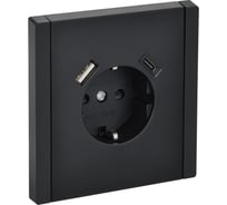 Розетка IEK FORTEPIANO з/к/ш в/к 16А USB A+C 18Вт FP147 черная FP-R14-16-U22-018-K02