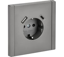 Розетка IEK FORTEPIANO з/к/ш в/к 16А USB A+C 18Вт FP547 сталь FP-R14-16-U22-018-K46