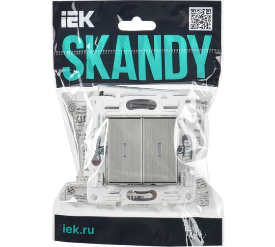 Выключатель 2-клавишный IEK SKANDY с инд. 10А SK-V09N никель SK-V20-1-10-K50