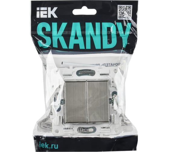 Выключатель 2-клавишный IEK SKANDY 10А SK-V04N никель SK-V20-0-10-K50