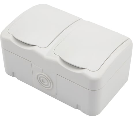 Двойная накладная розетка KRANZ Mini OG, горизонтальный блок, IP54, с заземлением, о/у, белая KR-78-0606