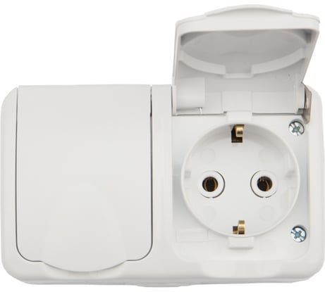 Двойная накладная розетка (керамика) KRANZ Mini OG, горизонтальный блок, IP54, с заземлением, о/у, белая KR-78-0607