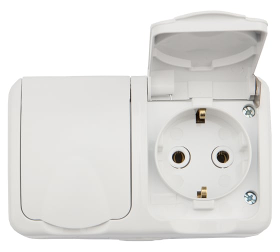 Двойная накладная розетка (керамика) KRANZ Mini OG, горизонтальный блок, IP54, с заземлением, о/у, белая KR-78-0607 1
