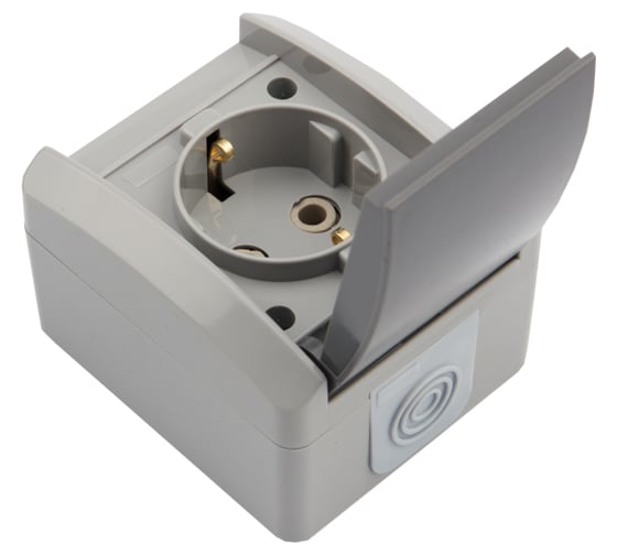 Накладная розетка (керамика) KRANZ INDUSTRIAL, IP54, с заземлением, о/у, серая KR-78-0612