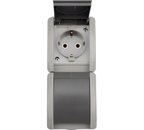 Двойная накладная розетка KRANZ индастриал, IP54, с заземлением, о/у, серая KR-78-0615