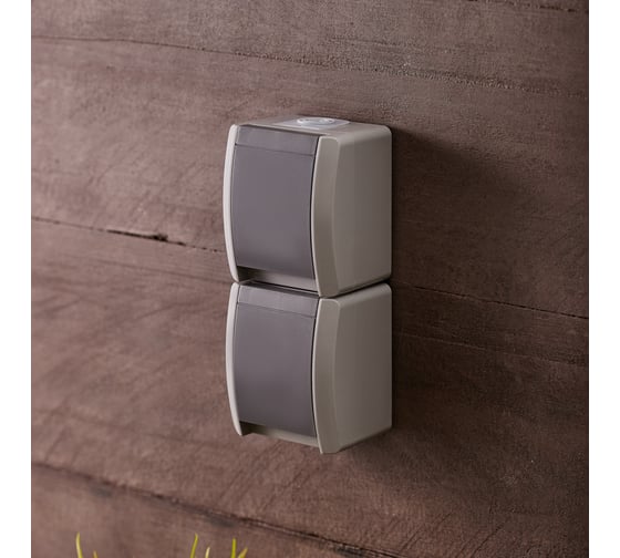 Двойная накладная розетка KRANZ INDUSTRIAL, IP54, с заземлением, о/у, серая KR-78-0615
