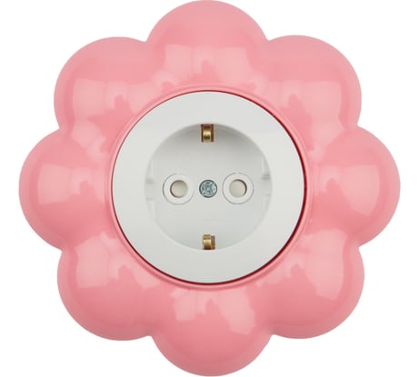 Одноместная розетка KRANZ Цветок, с заземлением и защитными шторками, белая/розовая KR-78-0625