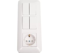 Блок: розетка с заземлением + выключатель 2-клавишный + выключатель 2-клавишный Systeme Electric BLANCA С/У, белый Рос BK2VR-008B-BI