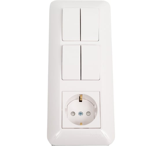 Блок: розетка с заземлением + выключатель 2-клавишный + выключатель 2-клавишный Systeme Electric BLANCA С/У, белый Рос BK2VR-008B-BI 1