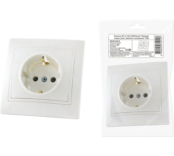 Розетка TDM ELECTRIC 2П+З 16А 250В белая Таймыр, пром. упак. 200 шт. SQ1814-0512