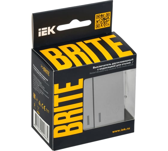 Выключатель 2-клавишный IEK BRITE с индикацией, для отелей, 10А, ВС10-2-9-БрА алюминий BR-V20-2-10-K47